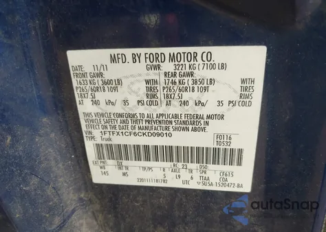2012 Ford F-150 Xlt from USA, damaged, VIN 1FTFX1CF6CKD09010